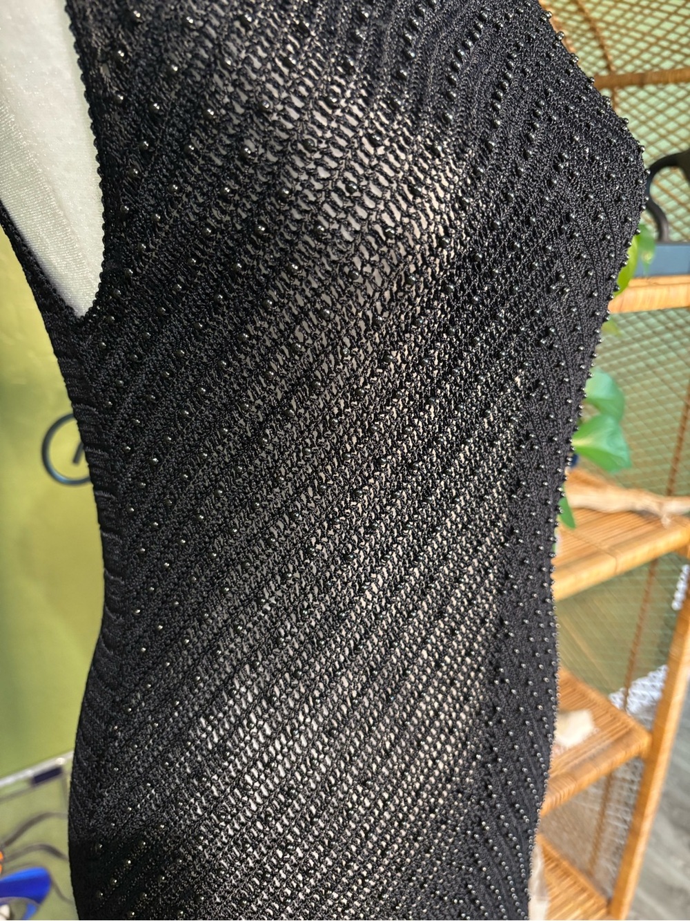 Black Seed Beaded Sleeveless Crochet Sheer Intricate Tank Top - Picture 3 of 5